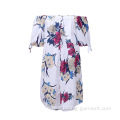 floral print ladies shortsleeve off shoulder chiffon blouses